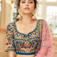 Rajwada Blue Velvet Embroidered Semi Stitched Lehenga With Unstitched Blouse For Women