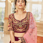 Rajwada Maroon Velvet Embroidered Semi Stitched Lehenga With Unstitched Blouse For Women
