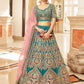 Rajwada Teal Velvet Embroidered Semi Stitched Lehenga With Unstitched Blouse For Women
