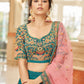 Rajwada Teal Velvet Embroidered Semi Stitched Lehenga With Unstitched Blouse For Women