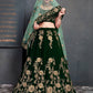 Rajwada Dark Green Velvet Embroidered Semi Stitched Lehenga With Blouse For Women