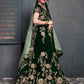 Rajwada Dark Green Velvet Embroidered Semi Stitched Lehenga With Blouse For Women