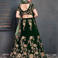 Rajwada Dark Green Velvet Embroidered Semi Stitched Lehenga With Blouse For Women