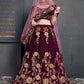 Rajwada Purple Velvet Embroidered Semi Stitched Lehenga With Blouse For Women