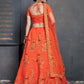 Rajwada Orange Silk Blend Embroidered Semi Stitched Lehenga With Blouse For Women