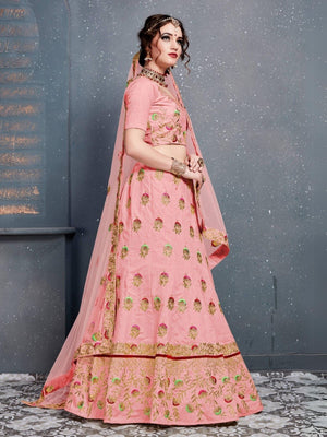Rajwada Pink Silk Blend Embroidered Semi Stitched Lehenga With Blouse For Women