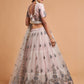 Rajwada Grey And Peach Soft Net Embroidered Semi Stitched Lehenga With Blouse For Women