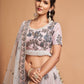 Rajwada Grey And Peach Soft Net Embroidered Semi Stitched Lehenga With Blouse For Women