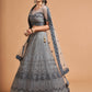 Rajwada Grey Soft Net Embroidered Semi Stitched Lehenga With Blouse For Women