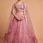 Rajwada Pink Soft Net Embroidered Semi Stitched Lehenga With Blouse For Women