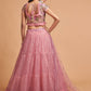 Rajwada Pink Soft Net Embroidered Semi Stitched Lehenga With Blouse For Women