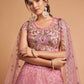 Rajwada Pink Soft Net Embroidered Semi Stitched Lehenga With Blouse For Women