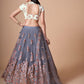Rajwada Grey Soft Net Embroidered Semi Stitched Lehenga With Blouse For Women