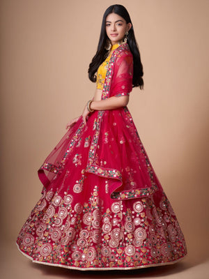 Rajwada Pink Soft Net Embroidered Semi Stitched Lehenga With Blouse For Women