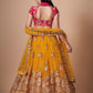Rajwada Yellow Soft Net Embroidered Semi Stitched Lehenga With Blouse For Women