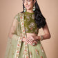 Rajwada Green Soft Net Embroidered Semi Stitched Lehenga With Blouse For Women