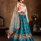 Rajwada Teal Silk Blend Embroidered Semi Stitched Lehenga With Blouse For Women