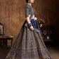 Rajwada Navy Blue And Gold Silk Blend Embroidered Semi Stitched Lehenga With Blouse For Women