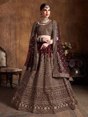 Rajwada Maroon And Gold Silk Blend Embroidered Semi Stitched Lehenga With Blouse For Women