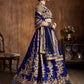 Rajwada Navy Blue And Gold Silk Blend Embroidered Semi Stitched Lehenga With Blouse For Women