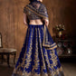 Rajwada Navy Blue And Gold Silk Blend Embroidered Semi Stitched Lehenga With Blouse For Women