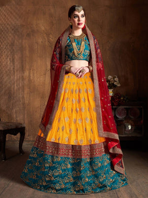 Rajwada Multicolor Banarasi Silk Embroidered Semi Stitched Lehenga With Blouse For Women