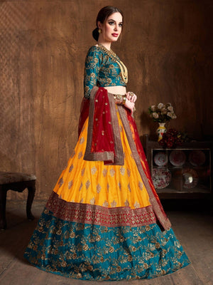 Rajwada Multicolor Banarasi Silk Embroidered Semi Stitched Lehenga With Blouse For Women