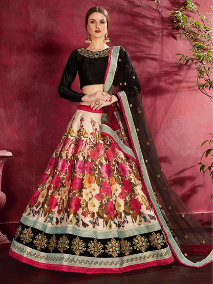 Rajwada Multicolor Silk Blend Printed Semi Stitched Lehenga With Blouse For Women