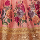 Rajwada Peach Silk Blend Printed Semi Stitched Lehenga With Blouse For Women