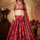 Rajwada Maroon Organza Printed Semi Stitched Lehenga With Unstitched Blouse For Women
