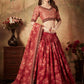 Rajwada Maroon Organza Printed Semi Stitched Lehenga With Unstitched Blouse For Women