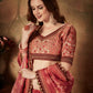 Rajwada Maroon Organza Printed Semi Stitched Lehenga With Unstitched Blouse For Women