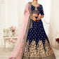 Rajwada Blue Velvet Embroidered Semi Stitched Lehenga With Unstitched Blouse For Women