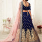 Rajwada Blue Velvet Embroidered Semi Stitched Lehenga With Unstitched Blouse For Women
