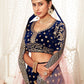 Rajwada Blue Velvet Embroidered Semi Stitched Lehenga With Unstitched Blouse For Women