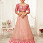 Rajwada Light Pink Soft Net  Embroidered Semi Stitched Lehenga With Unstitched Blouse For Women