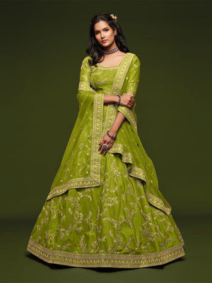 Rajwada Green Art Silk Embroidered Semi Stitched Lehenga With Unstitched Blouse For Women