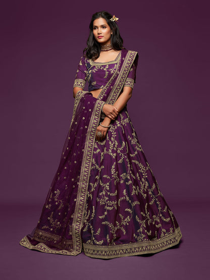 Rajwada Purple Art Silk Embroidered Semi Stitched Lehenga With Unstitched Blouse For Women