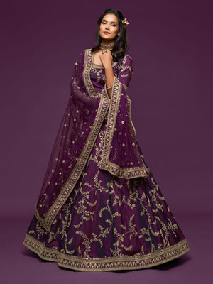 Rajwada Purple Art Silk Embroidered Semi Stitched Lehenga With Unstitched Blouse For Women