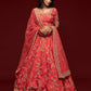 Rajwada Peach Art Silk Embroidered Semi Stitched Lehenga With Unstitched Blouse For Women