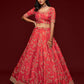 Rajwada Peach Art Silk Embroidered Semi Stitched Lehenga With Unstitched Blouse For Women