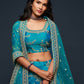 Rajwada Teal Art Silk Embroidered Semi Stitched Lehenga With Unstitched Blouse For Women