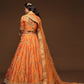 Rajwada Orange Art Silk Embroidered Semi Stitched Lehenga With Unstitched Blouse For Women