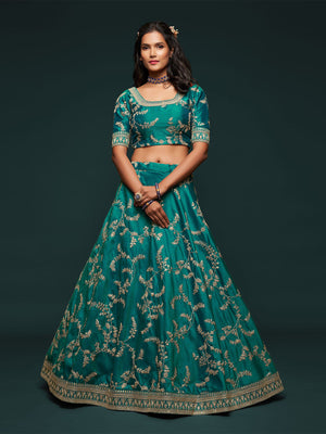 Rajwada Green Art Silk Embroidered Semi Stitched Lehenga With Unstitched Blouse For Women