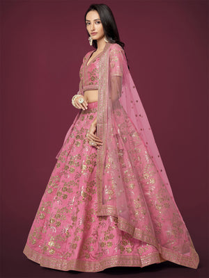 Rajwada Light Pink Silk Blend Embroidered Semi Stitched Lehenga With Unstitched Blouse For Women