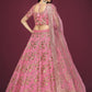 Rajwada Light Pink Silk Blend Embroidered Semi Stitched Lehenga With Unstitched Blouse For Women