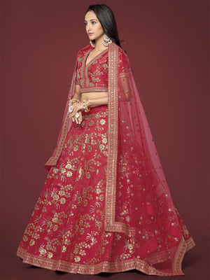 Rajwada Red Silk Blend Embroidered Semi Stitched Lehenga With Unstitched Blouse For Women
