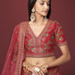 Rajwada Red Silk Blend Embroidered Semi Stitched Lehenga With Unstitched Blouse For Women