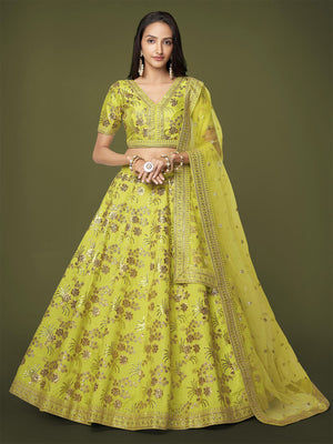 Rajwada Green Silk Blend Embroidered Semi Stitched Lehenga With Unstitched Blouse For Women