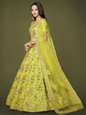 Rajwada Green Silk Blend Embroidered Semi Stitched Lehenga With Unstitched Blouse For Women